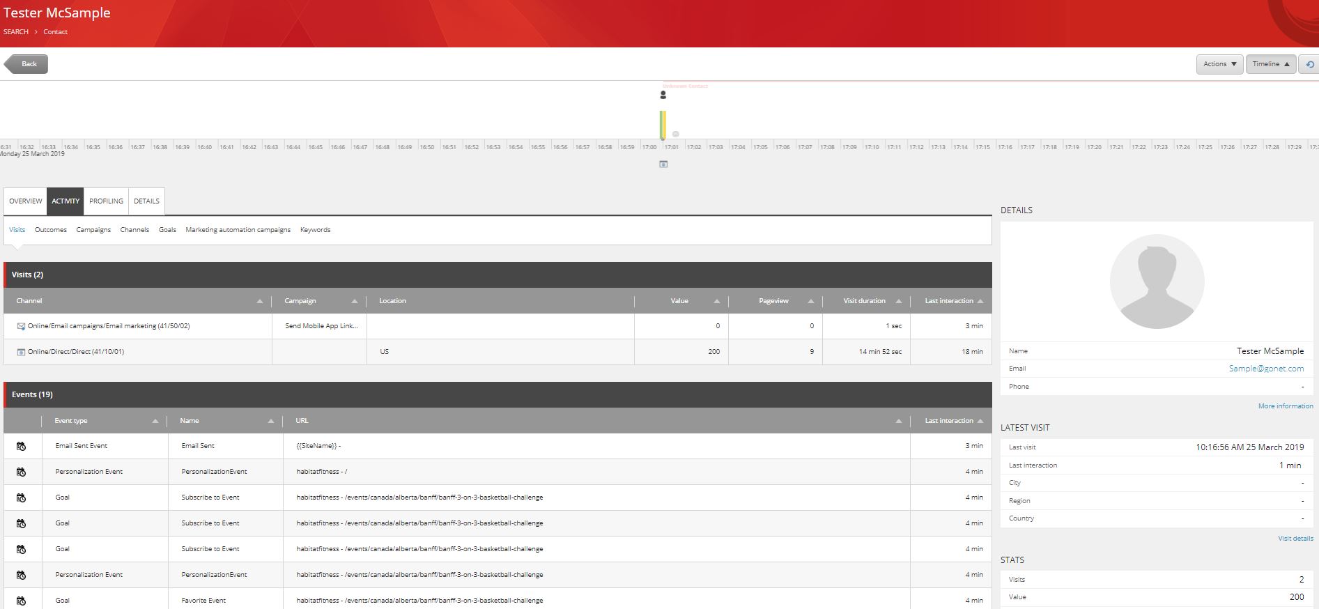 Experience Profile timeline