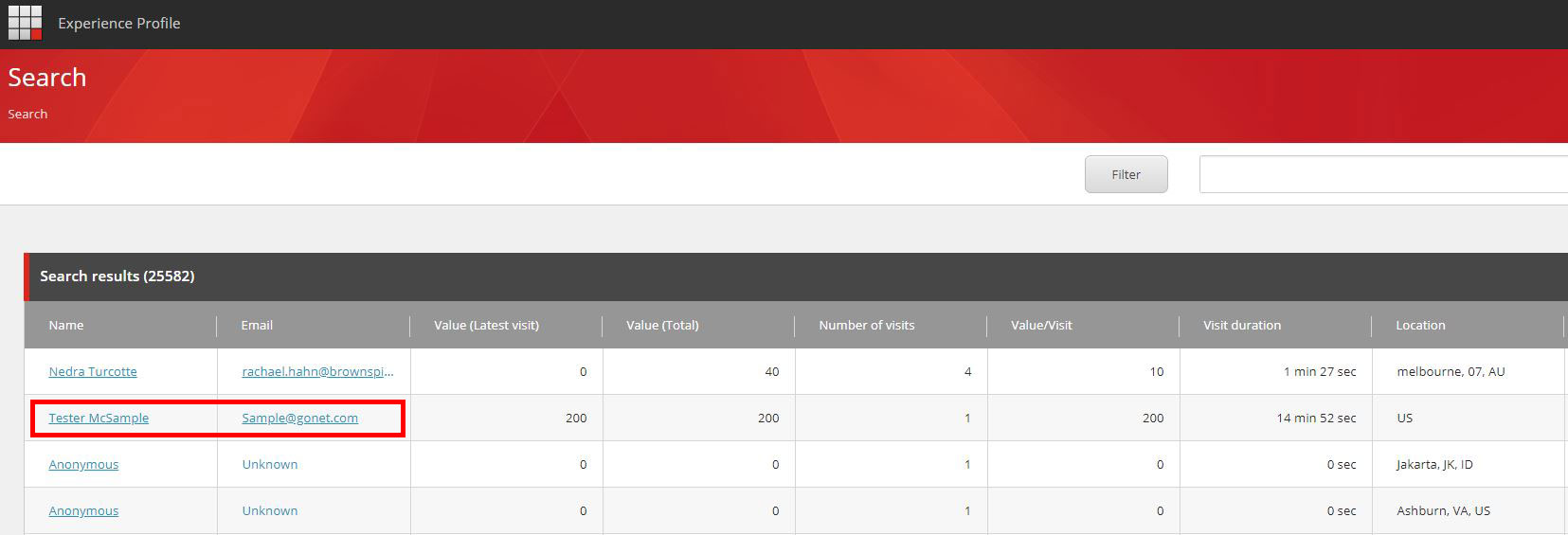 Experience Profile gridview