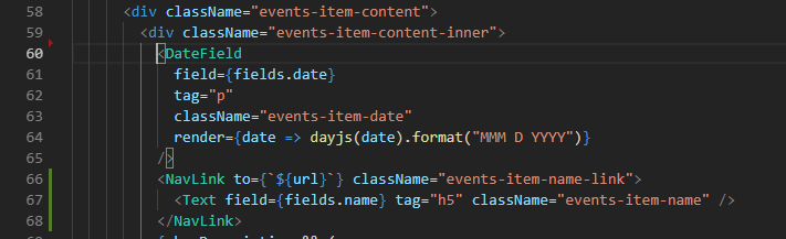 Change the order of the NavLink and DateField tags